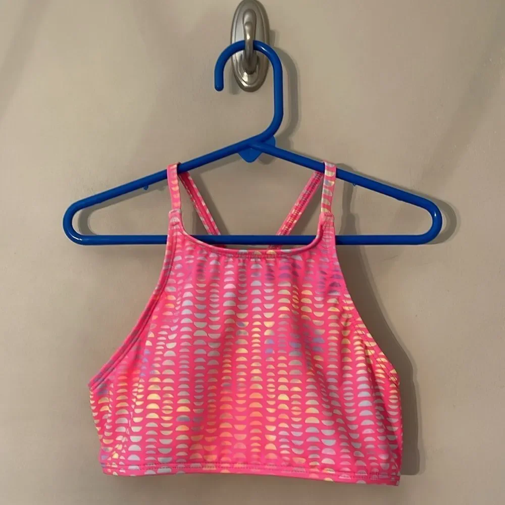 Lands’ End Bright Pink Geo Printed Bikini Top Size 8 New
